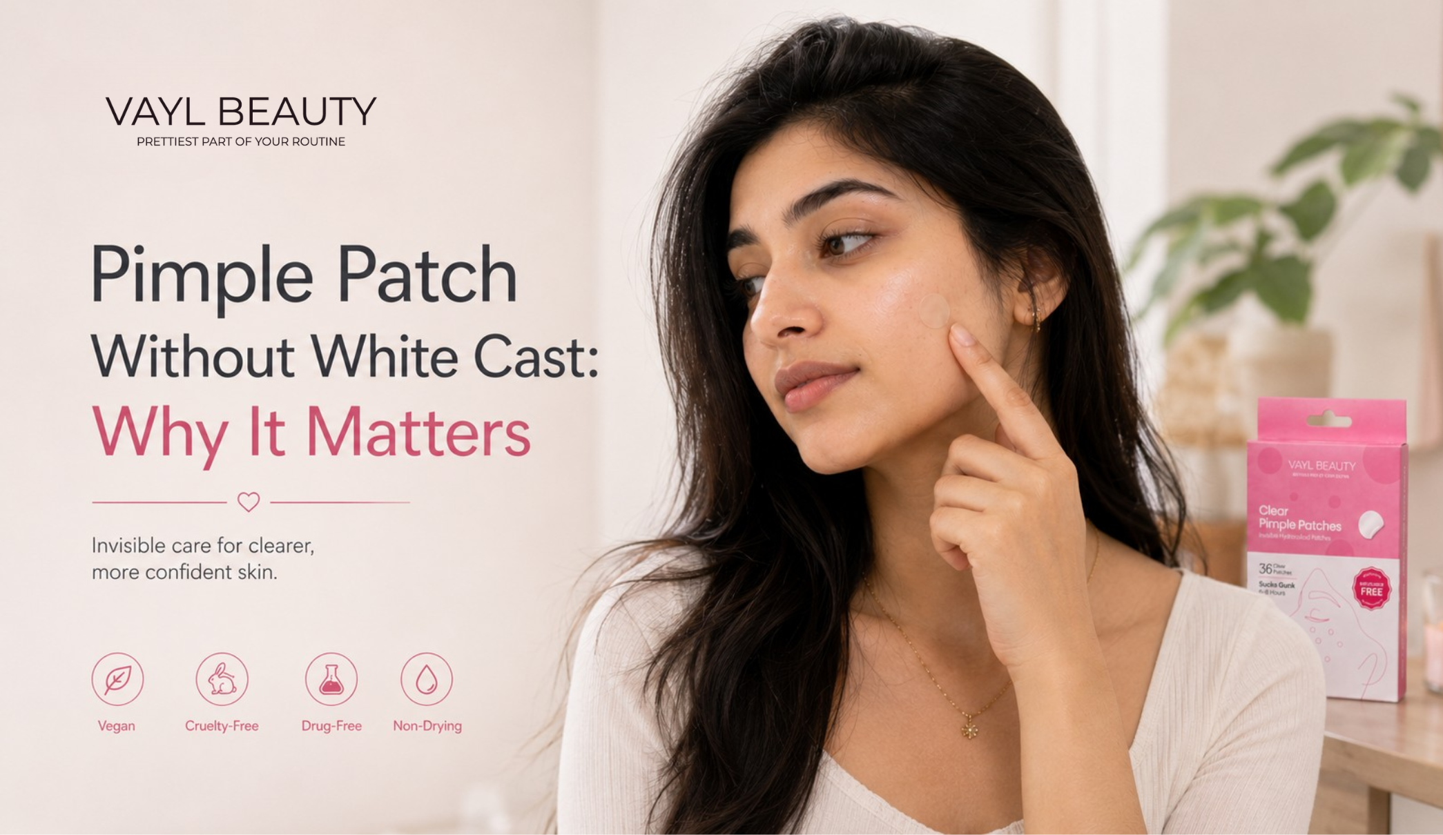 Clear pimple patch with no white cast blending into brown skin