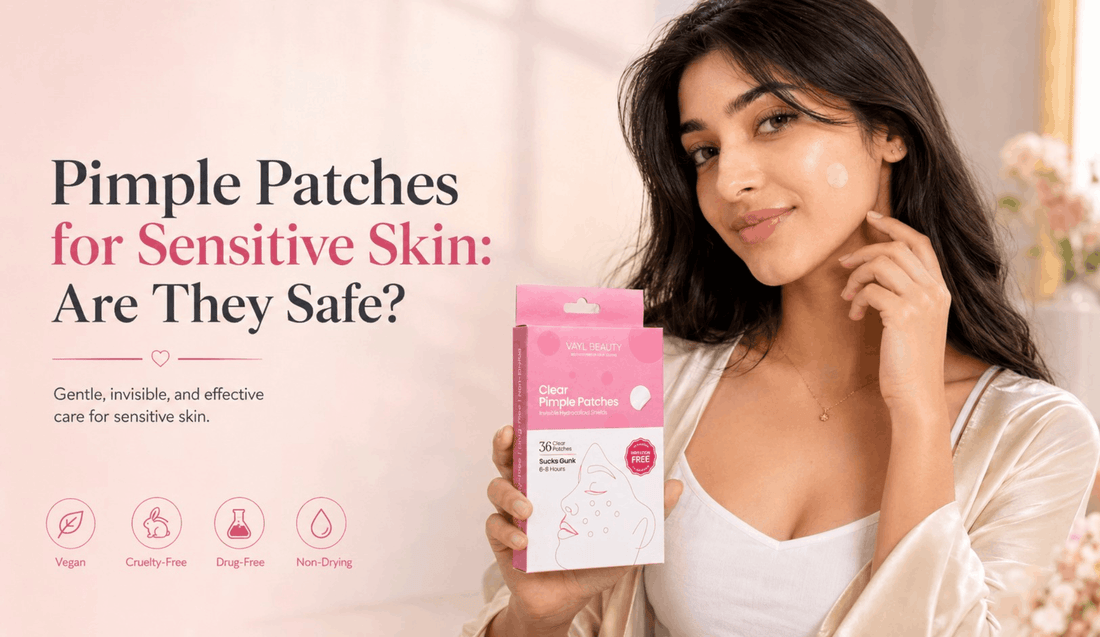 Clear drug free hydrocolloid pimple patch on sensitive skin