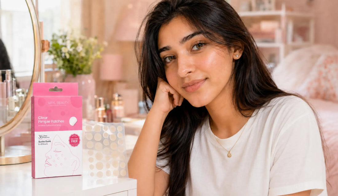 VAYL clear pimple patch results on brown skin before and after an overnight wear