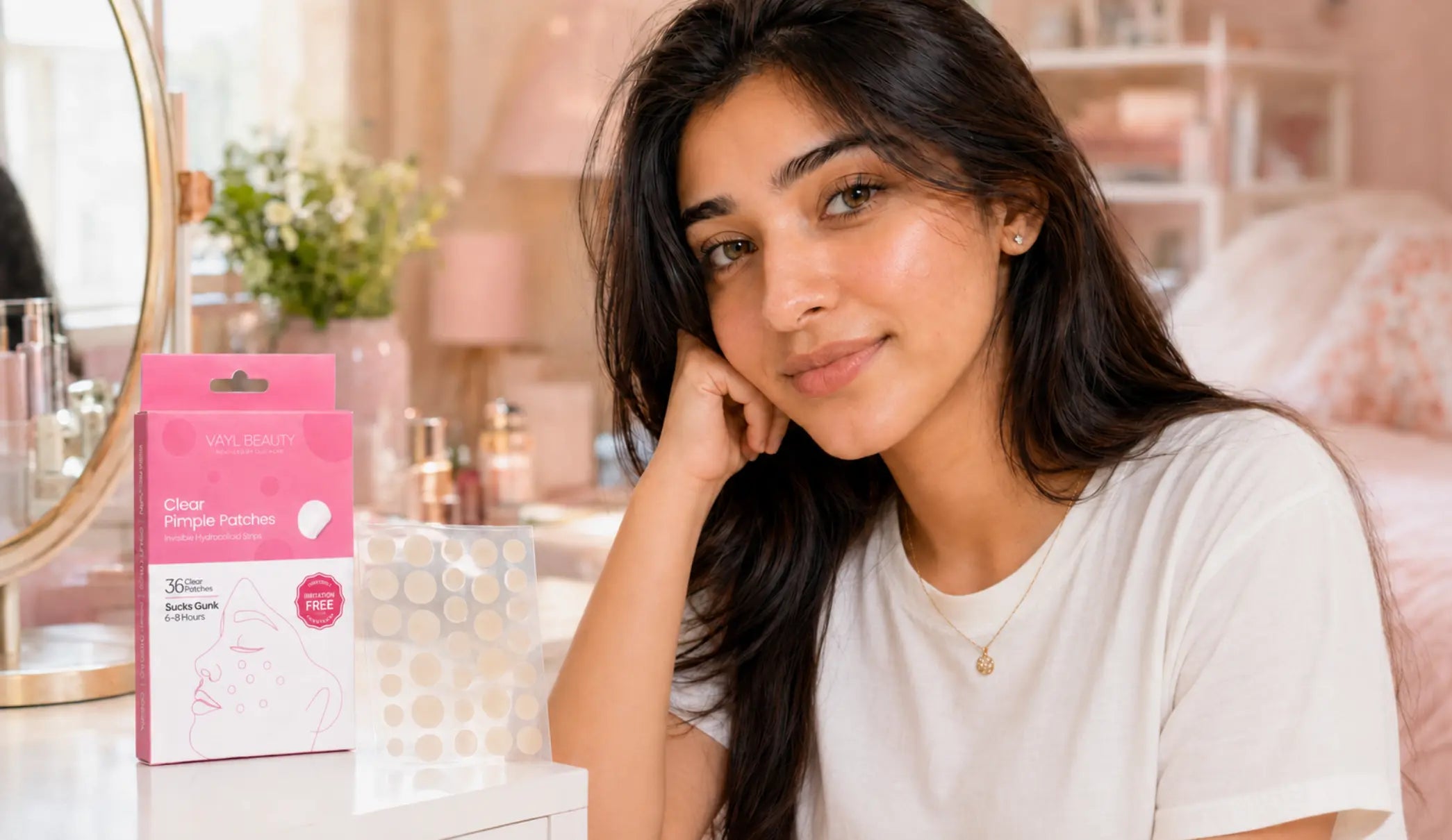 VAYL clear pimple patch results on brown skin before and after an overnight wear